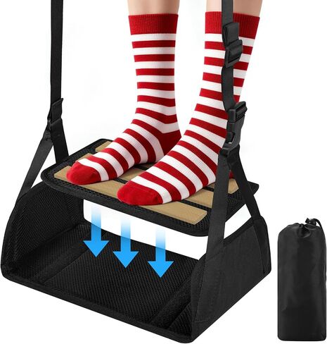 Airplane Foot Hammock for Plane Travel, Detachable Bamboo Airplane Foot Rest for Long Flight, Desk Foot Hammock with Extended Adjustable Strap to Relax Your Feet, Foot Sling Travel Essentials in Saudi Arabia