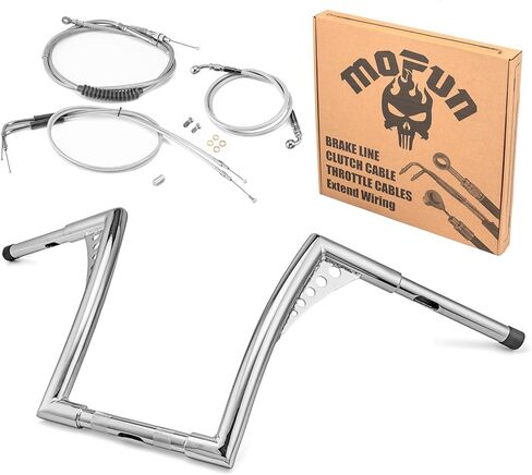 Mofun 12" Ape Hanger Handlebar & Throttle and Idle Cable Kit & Non-ABS Hydraulic Front Brake Line & Clutch Cable Compatible with Harley Softail Fat Boy Slim Delux Blackline 2007-2014, Chrome in Saudi Arabia