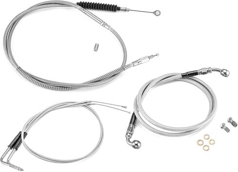 Mofun 12" Ape Hanger Handlebar & Throttle and Idle Cable Kit & Non-ABS Hydraulic Front Brake Line & Clutch Cable Compatible with Harley Softail Fat Boy Slim Delux Blackline 2007-2014, Chrome in Saudi Arabia