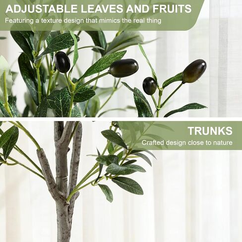 Artificial Olive Trees, 5FT Tall Faux Olive Tree with Lights Moss and Planter, Artificial Plants Indoor with Natural Wood Trunk and Lifelike Fruits Fake Plant for Home Office Living Room Decor in Saudi Arabia