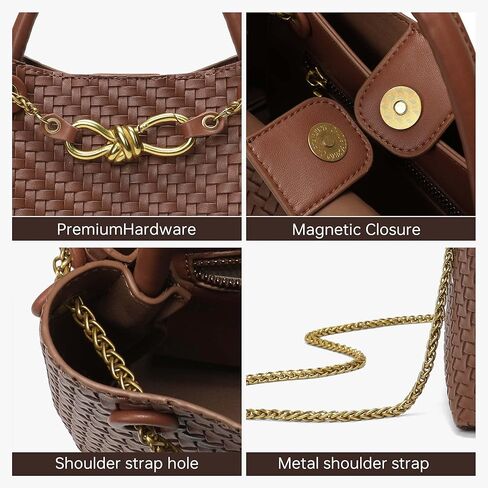 Women's Woven Small Tote Bag, Soft Texture Top-Handle Satchel with Gold-Tone Clasp in Kuwait