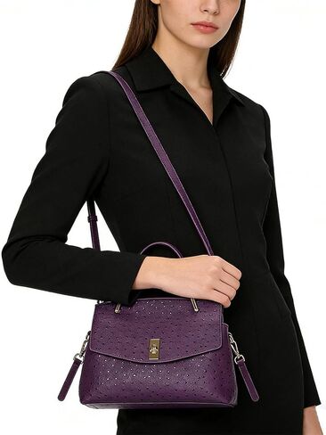 Women's Leather Top Handle Bag | Large Capacity Leather Tote Bag | Women's Single-Shoulder Crossbody Bag（purple） in Saudi Arabia