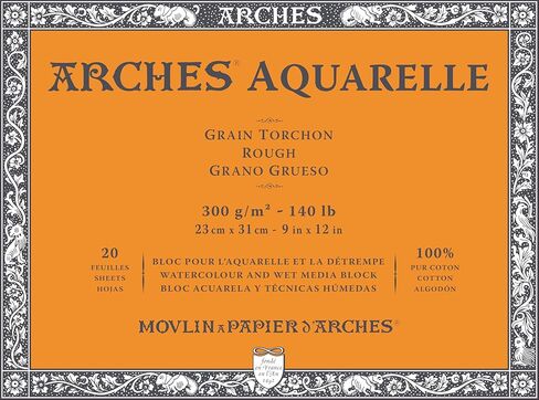 Arches Aquarelle 100% Thick 300g Gluing Pad 4L 23x31 20 Sheets Natural White, Count in Kuwait