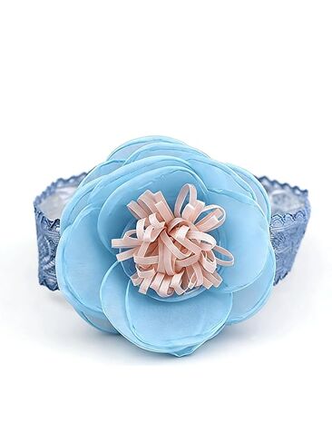 Blue Flower Baby Girls Headband Dainty Princess Head Flower Lace Floral Crown for Little Girls Headbands Soft Stretchy Head Wrap for Infant Toddler Hair Accessories in Kuwait