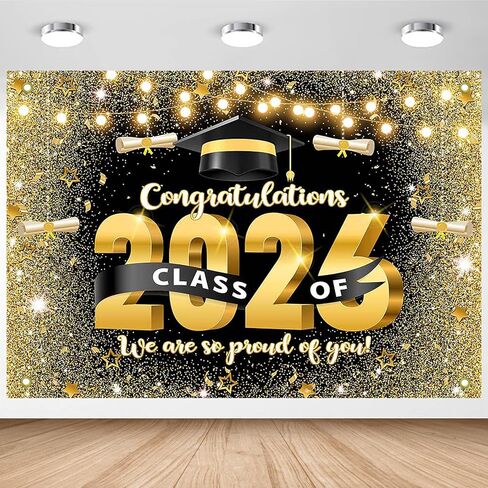Avezano Black and Gold Graduation Backdrop Congrats Grad Class of 2024 Party Decorations Golden Glitter Graduation Prom Party Photoshoot Background We are So Proud of You Banner (7x5ft) in Saudi Arabia