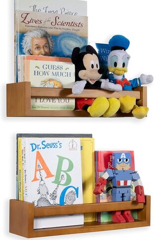 Wallniture Utah Nursery Book Shelves - Set of 2 Floating Bookshelf for Kids Room - Multi-use Kitchen Spice Rack and Bathroom Organizer, Wood Black in Saudi Arabia