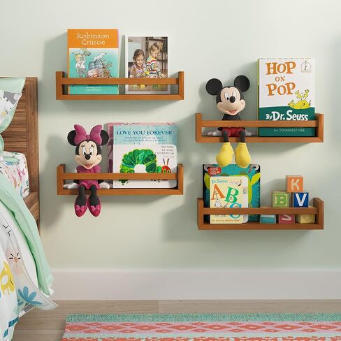 Wallniture Utah Nursery Book Shelves - Set of 2 Floating Bookshelf for Kids Room - Multi-use Kitchen Spice Rack and Bathroom Organizer, Wood Black in Saudi Arabia