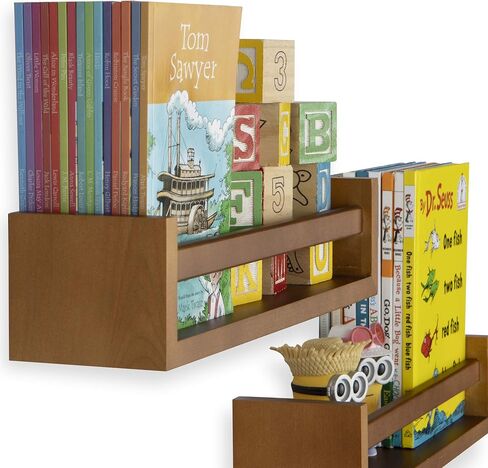 Wallniture Utah Nursery Book Shelves - Set of 2 Floating Bookshelf for Kids Room - Multi-use Kitchen Spice Rack and Bathroom Organizer, Wood Black in Saudi Arabia