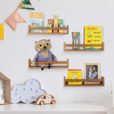 Wallniture Utah Nursery Book Shelves - Set of 2 Floating Bookshelf for Kids Room - Multi-use Kitchen Spice Rack and Bathroom Organizer, Wood Black in Saudi Arabia
