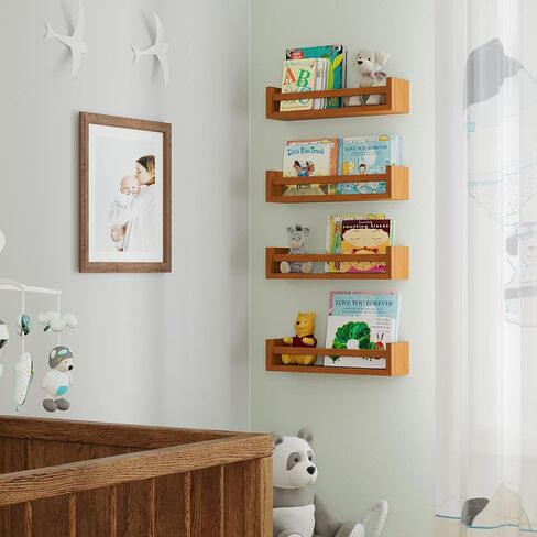 Wallniture Utah Nursery Book Shelves - Set of 2 Floating Bookshelf for Kids Room - Multi-use Kitchen Spice Rack and Bathroom Organizer, Wood Black in Saudi Arabia