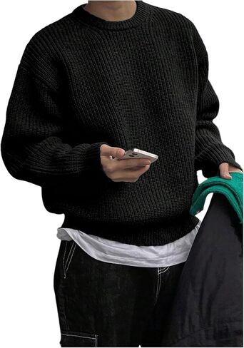 GORGLITTER Men's Crew Neck Sweaters Long Sleeve Knitted Pullover Sweaters in Saudi Arabia