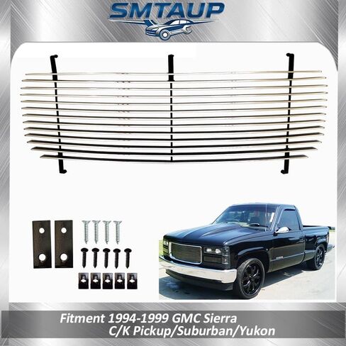 1994-1999 جي إم سي سييرا C/K بيك اب/سوبربان/يوكون حشوات أمامية من الكروم الخام - الشواية العلوية الرئيسية لـ 95 96 97 98 - الصدأ - مقاومة وعالية اللمعان in Kuwait