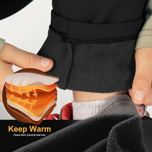 أطفال بنين بنات المشي لمسافات طويلة على الجليد السراويل التزلج للماء الشتاء الدافئة مرونة الخصر السراويل الصوف مبطنة مع جيوب سحاب #16012-أسود XXL، 14-16 سنة in Kuwait