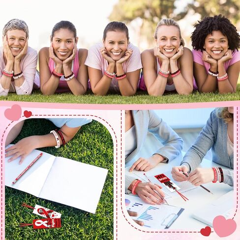 Epakh 180 Pcs Red Ribbon Week Supplies Bulk Include 60 Red Ribbon Awareness Silicone Bracelets 60 Heart Disease Awareness Bookmarks 60 Pencils for School Events Charity Activity in Saudi Arabia
