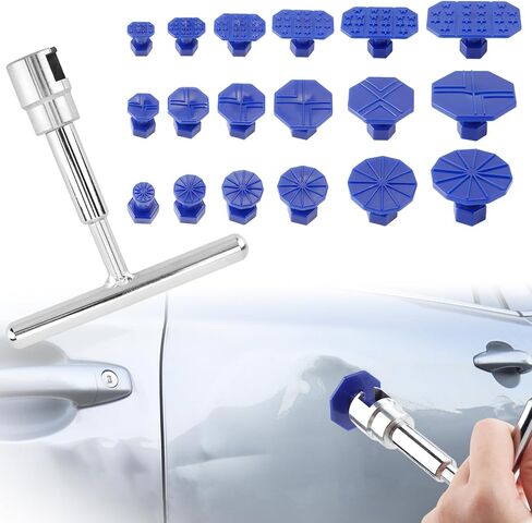 19PCS Car Dent Puller Kit, Dent Removal Tools with T-Shape Puller & 18 Suction Cups, Paint-Safe Dents Repair Tool, Detachable Portable Dents Popper, Universal for Most Vehicles in Saudi Arabia