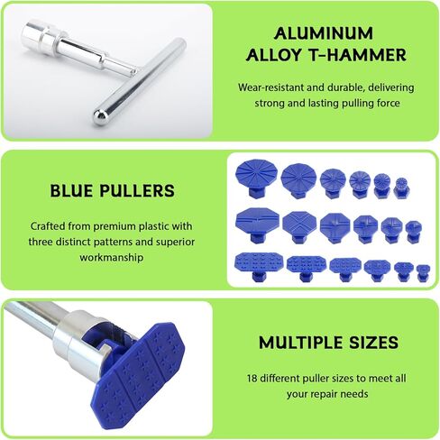 19PCS Car Dent Puller Kit, Dent Removal Tools with T-Shape Puller & 18 Suction Cups, Paint-Safe Dents Repair Tool, Detachable Portable Dents Popper, Universal for Most Vehicles in Saudi Arabia