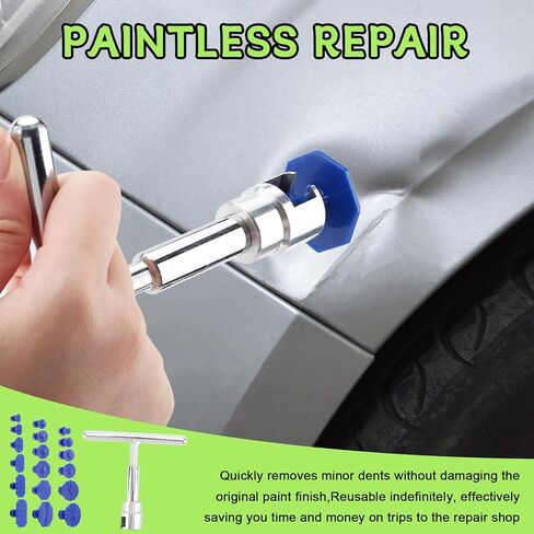 19PCS Car Dent Puller Kit, Dent Removal Tools with T-Shape Puller & 18 Suction Cups, Paint-Safe Dents Repair Tool, Detachable Portable Dents Popper, Universal for Most Vehicles in Saudi Arabia