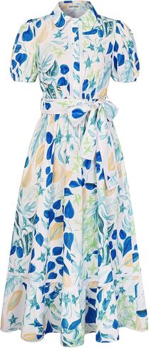 GRACE KARIN Women Summer Floral Maxi Dresses 2026 Wedding Guest Puff Sleeve Shirt Sundresses Boho Spring Clothes with Pockets in Saudi Arabia