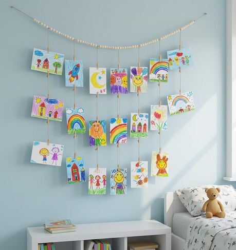 Hanging Photo Display with Clip, 49 Inch Boho Wooden Photo String with 20 Double Head Clips and 8 Single Clips for Bedroom Living Room Dorm Office Decor in Saudi Arabia