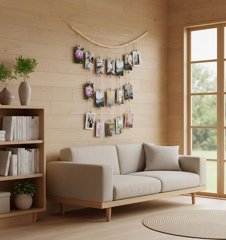 Hanging Photo Display with Clip, 49 Inch Boho Wooden Photo String with 20 Double Head Clips and 8 Single Clips for Bedroom Living Room Dorm Office Decor in Saudi Arabia