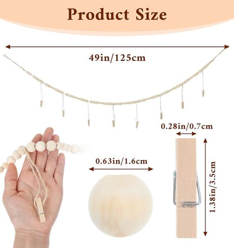 Hanging Photo Display with Clip, 49 Inch Boho Wooden Photo String with 20 Double Head Clips and 8 Single Clips for Bedroom Living Room Dorm Office Decor in Saudi Arabia