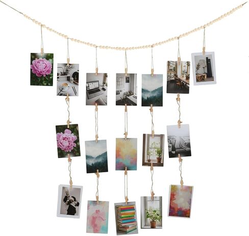 Hanging Photo Display with Clip, 49 Inch Boho Wooden Photo String with 20 Double Head Clips and 8 Single Clips for Bedroom Living Room Dorm Office Decor in Saudi Arabia