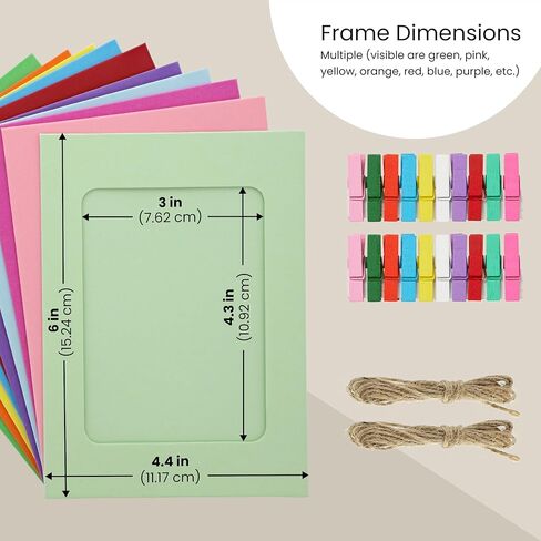 Juvale Paper Picture Frames 4x6 with Clips & String, 100 Pack DIY Hanging Photo Display, Cardboard Frames for Birthday Banners, Graduation, Wall Decor, Classroom Crafts, Photo Garland (10 Colors) in Saudi Arabia