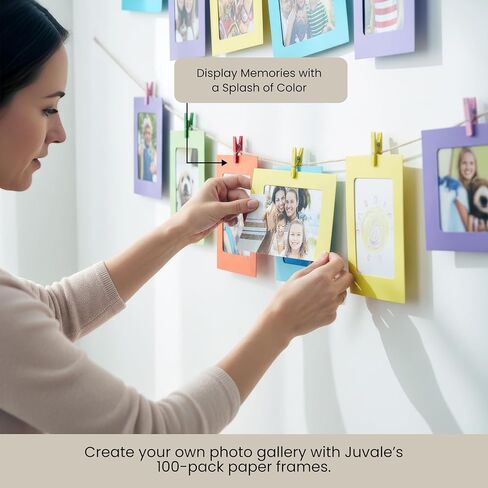 Juvale Paper Picture Frames 4x6 with Clips & String, 100 Pack DIY Hanging Photo Display, Cardboard Frames for Birthday Banners, Graduation, Wall Decor, Classroom Crafts, Photo Garland (10 Colors) in Saudi Arabia