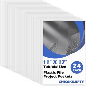 12 Pack Tabloid Size Plastic File Project Pockets 11 x 17 Plastic Sleeves Large Clear Pocket Folders L Type Clear Document Folder Project Pockets Transparent Folders for Documents Files Papers (12) in Kuwait