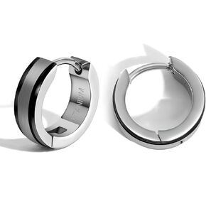 Pure Titanium Silver and Black Round Hoop Huggie Earrings 4mm*13mm in Saudi Arabia