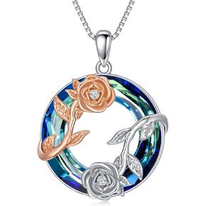 OCJ جوهرة الميلاد قلادة للنساء 925 الفضة الاسترليني روز زهرة القلب قلادة القلائد مجوهرات الذكرى السنوية هدايا عيد الميلاد لزوجتها صديقة in Kuwait