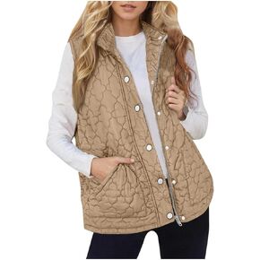 Puffer Vest for Women Quilted Stand Collar Zip Up Snap Button Coat Winter Trendy Puffy Sleeveless Jacket with Pockets in Kuwait
