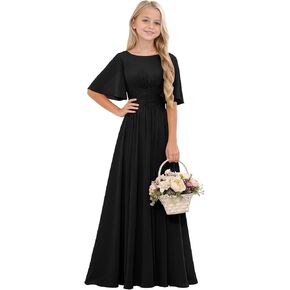 فساتين وصيفة الشرف جونيور فستان فتاة زهرة الشيفون للفتيات فساتين رسمية مطوي ثوب مهرجان الزفاف in Kuwait