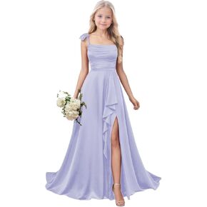 فساتين وصيفة الشرف للصغار من الساتان لحفلات الزفاف ذات الأشرطة السباغيتي فستان فتاة الزهور في سن المراهقة فستان رسمي in Kuwait