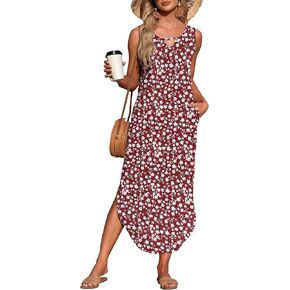 MISFAY Women's Summer Maxi Dress Sleeveless Loose Long Beach Split Dresses with Pockets in Kuwait
