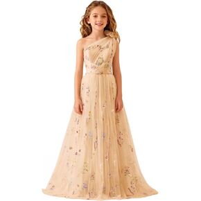 فساتين فتاة الزهرة من التول المطرز لحفلات الزفاف بكتف واحد، فستان وصيفة العروس للمراهقين in Kuwait