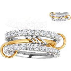 Stackable Rings For Women Interlocked Ring Stack Interlocking mixed Metal Silver And Gold Set Size 5-11 18k Gold Plated Cubic Zirconia Rings in Kuwait