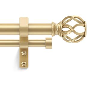 Double Curtain Rod 84 to 120 Inch, Gold Long Dual Curtain Rods with Decorative Aluminium Twisted Cage Finial, 1 Inch Adjustable Heavy Duty Telescopic Spliced Window Treatment Rods, All Metal in Kuwait
