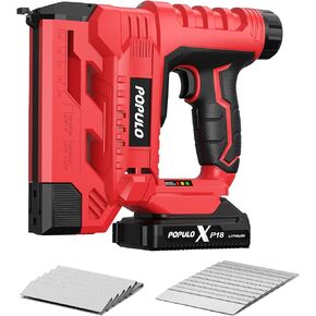 POPULO 20V Nail Gun Battery Powered, 18 Gauge 2 In 1 Cordless Brad Nailer Stapler for Carpentry and Upholstery, Electric Staple Gun Includes a 2.0Ah Battery, Charger, 1600 Pcs Staples and Nails in Kuwait