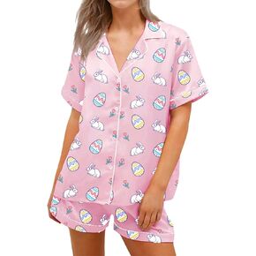 المرأة 2 قطعة بيجامة مجموعات عيد الفصح الأرنب البيض مجموعة تي شيرتات قصيرة للأطفال كم قصير زر قميص السراويل قطعتين عطلة الزي in Kuwait