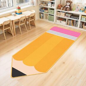 7x3 ft Pencil Classroom Rug Yellow Classroom Carpet Back to School Pencil Playroom Decor Soft Floor Mat Non Slip Cushions for First Day End of The Year Teacher Party Gift School Learning Playing Areas in Kuwait