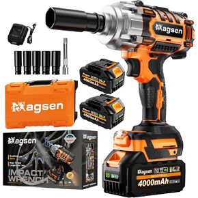 1/2" Cordless Impact Wrench, 900Ft-lbs (1200N.m) Brushless High Torque Impact Gun,3800RPM,3 Variable Speeds,LED Light,2x4000mAh Battery, 5 Sockets,Electric Impact Gun for Car/Mower/Pickup in Kuwait