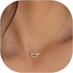 عقد بقلادة مطلية بالذهب والفضة الاسترلينية عيار 14 قيراط للنساء - قلادة بمشبك ورق أنيق من تشيكوسلوفاكيا، قلادة متشابكة بيضاوية بسيطة، مجوهرات عصرية لطيفة in Kuwait