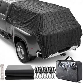 طقم شبكة شحن لسرير شاحنة Tranqun مقاس 4 × 6 بوصة قابلة للتمدد حتى 8 × 12 بوصة، مع غطاء قماش مقاوم للماء قابل للإزالة مقاس 6 × 10 بوصة - مجموعة كاملة لتأمين حمولة شاحنة الالتقاط مع شبكة وقماش القنب و12 حلقة على شكل حرف D وخطاف وحبل بطول 16 بوصة in Kuwait