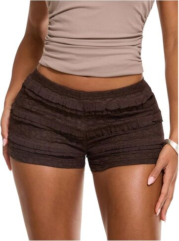 QJQ Women's Ruffle Shorts Y2k High Waist Crochet Tiered Layered Summer Micro Shorts 2026 in Saudi Arabia