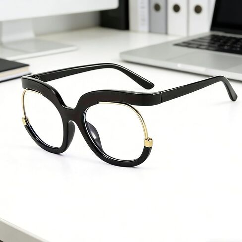 Fashionable Circular Eyewear Frames for Both Women Men, Unique Semi-Rimmed Glasses for Lenses, Black in Saudi Arabia
