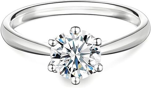 خاتم مويسانيتي من الفضة الإسترليني S925، قطع دائري 1-2 قيراط، سوار كلاسيكي بستة شقوق، أبيض/ذهبي in Kuwait