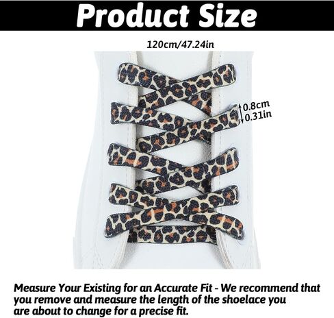Leopard Print Shoelaces for Sneakers - 2 Pairs 120cm Fashionable Flat Shoe Laces, Cute Leopard Design for Casual Shoes Athletic Shoes in Saudi Arabia