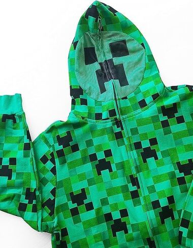 سترة صوفية بسحاب من Minecraft Game Creeper Camo Face للأولاد والبنات - أخضر، مقاس الأطفال/الشباب X-Large in Saudi Arabia