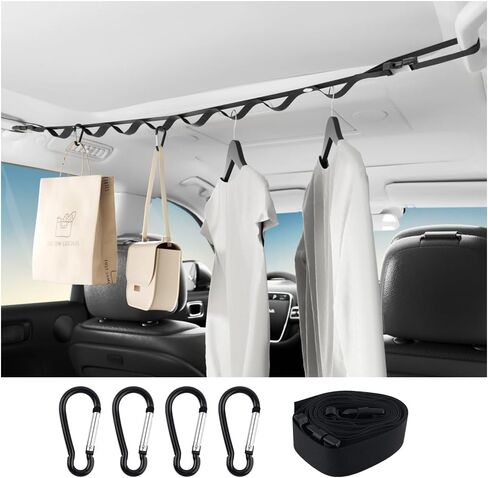 32.68"-45.67" Adjustable Car Clothes Hanger Bar as Lanyard,Wider Clothes Rack for Car with Segmented Design & Reinforced Snap Fastener,High Load Capacity Cars Hanger Bar with Clips in Saudi Arabia